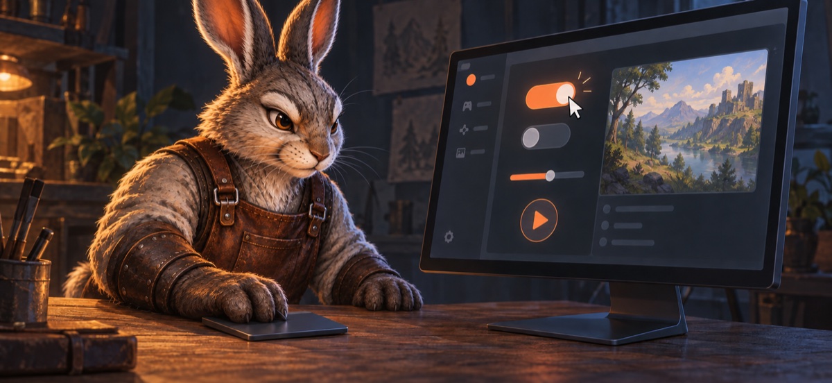 The ForgePlay rabbit trying app controls on a computer